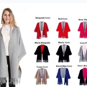 Women Reversible Cape Cloak Pashmina Poncho Scarf